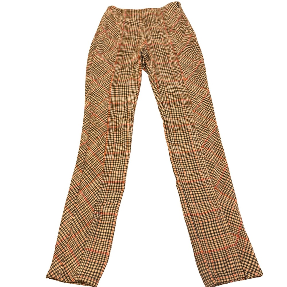 Free People Plaid Pants Size 0 Front Slit Hem Straight Leg 70s Y2K Dark Academia